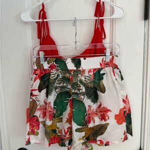Gianni Bini Floral Print Shorts and Red Top Set